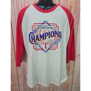 Texas Rangers Majestic Womens 2023 World Series Champions Raglan T-Shirt Large